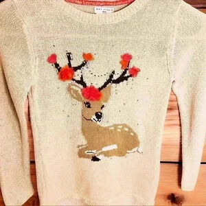 Girls Long Length Deer Floral Rhinestone Sweater SzL(6X) Embellished Pre-owned